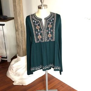 Dark green long sleeve embroidered shirt